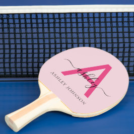 Raquette De Ping Pong Chaud rose moderne Script Girl Monogramme Nom