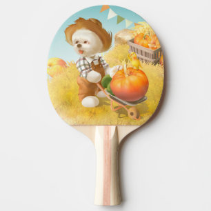 Raquette De Ping Pong Cher fermier chien avec Citrouille