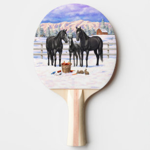Raquette De Ping Pong Chevaux Du Quartier Noir En Neige