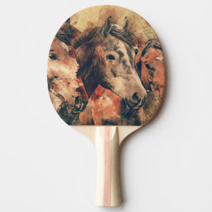 Raquette De Ping Pong Chevaux Peinture d'aquarelle artistique