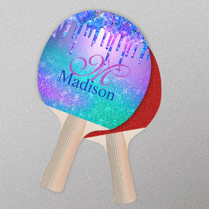 Raquette De Ping Pong Chic bleu violet ombre parties scintillant gouttes