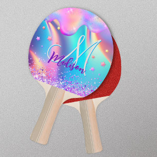 Raquette De Ping Pong Chic holographique monogramme de parties scintilla