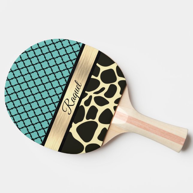 Raquette De Ping Pong Chic Quatrefoil Giraffe Imprimer (Côté)