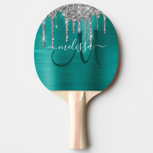 Raquette De Ping Pong Chic Turquoise brossé Parties scintillant d'argen