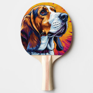 Raquette De Ping Pong Chien Basset Hound avec fond coloré
