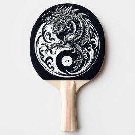 Raquette De Ping Pong Chinese Dragon in Black and White Personalized