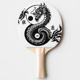 Raquette De Ping Pong Chinese Dragon in Black and White Personalized