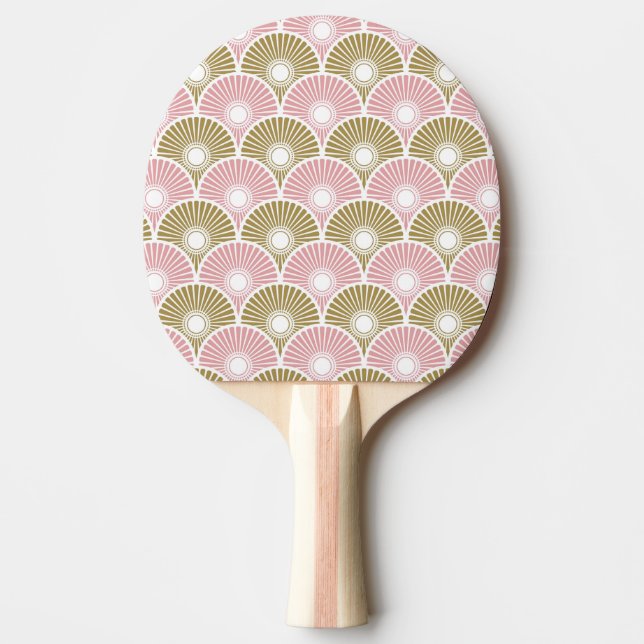 Raquette De Ping Pong chinois rose et laiton Semi-cercle Motif vague (Devant)