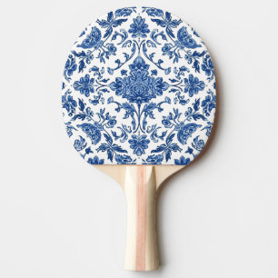 Raquette De Ping Pong Chinoiserie Florale Bleue Aquarelle Blanche