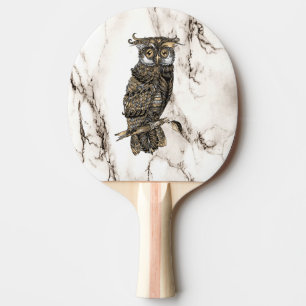 Raquette De Ping Pong Chouette camouflée sur marbre