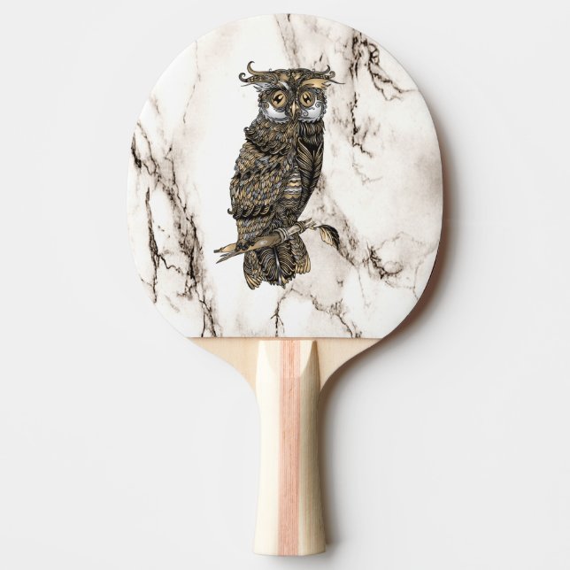 Raquette De Ping Pong Chouette camouflée sur marbre (Devant)