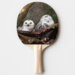 Raquette De Ping Pong Chouette Harfang Couple Art Bois Faune