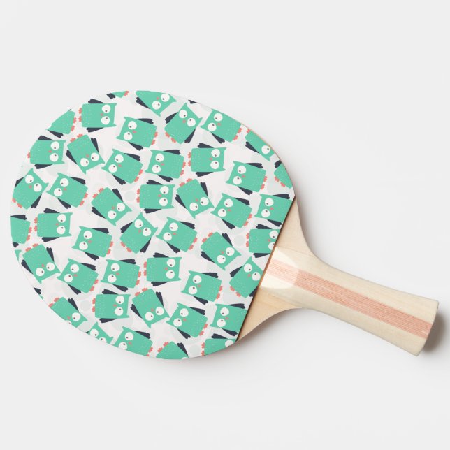 Raquette De Ping Pong Chouettes lunaires turquoises (Dos Côté)