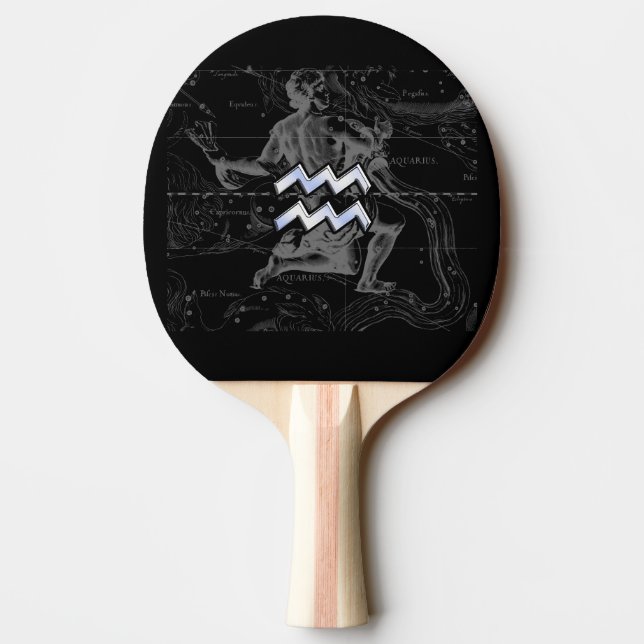 Raquette De Ping Pong Chrome comme Aquarius Symbole Zodiaque sur Heveliu (Dos)