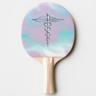 Raquette De Ping Pong Chrome Comme Caduceus Symbole Médicale Mère Pearl