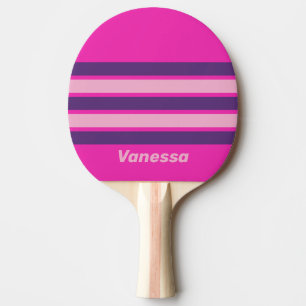 Raquette De Ping Pong Ciel Rose Rétro sur Fond Rayé avec Nom