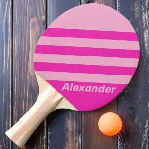 Raquette De Ping Pong Ciel Rose Sport Vintage avec Double Rayures et Nom