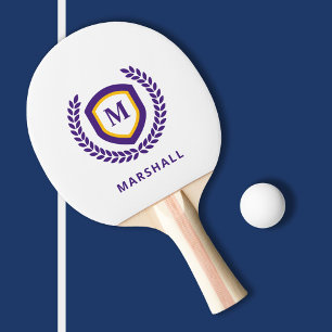 Raquette De Ping Pong Cimetière du logo du Monogramme violet et or