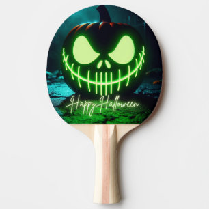 Raquette De Ping Pong citrouille d'Halloween vert éffrayant