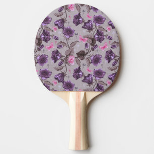 Raquette De Ping Pong cloches de main violettes et motif de papillons