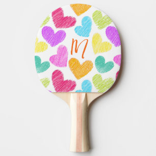 Raquette De Ping Pong Coeur coloré mignon Pastel Valentine Love Monogram