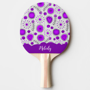Raquette De Ping Pong Coeurs blancs violet blanc Whimsical fleurs nom fl