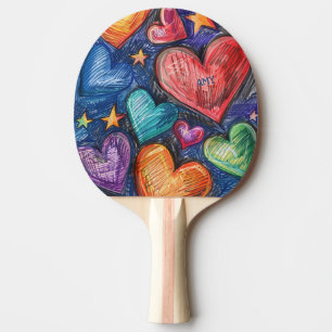 Raquette De Ping Pong Coeurs et étoiles dessinés à la main