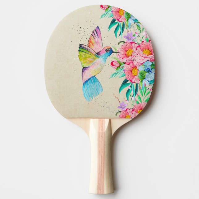 Raquette De Ping Pong Colibri et fleurs d'aquarelle (Devant)
