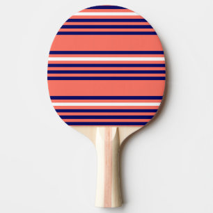 Raquette De Ping Pong Corail, bleu marine et blanc cinq bandes motif