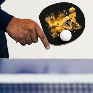 Raquette De Ping Pong Corgi drôle hurlant à la Lune