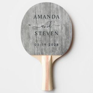 Raquette De Ping Pong Couple en Bois Gris avec Date de Mariage