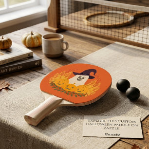 Raquette De Ping Pong Couronne d'automne de fantôme mignon et de citroui
