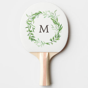 Raquette De Ping Pong Couronne Feuille végétale verte avec monogramme