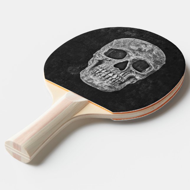 Raquette De Ping Pong Crâne Gothique Noir Et Blanc (Devant Angle)