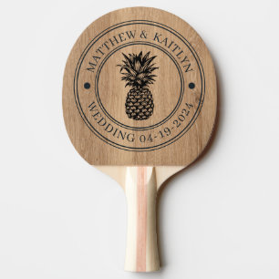 Raquette De Ping Pong Crête de mariage au bois de teck clair et ananas a