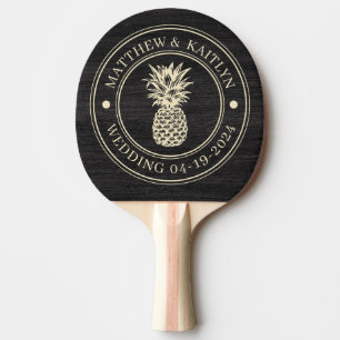 Raquette De Ping Pong Crête de mariage discrète en bois foncé avec anana