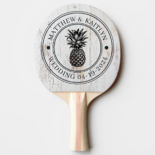 Raquette De Ping Pong Crête de mariage et noms de pin blanc peint en for