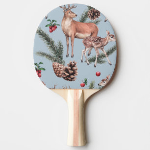 Raquette De Ping Pong Croquis animal d'hiver, arrière - plan bleu.