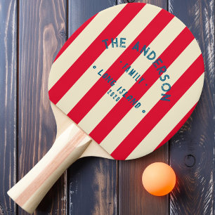 Raquette De Ping Pong Cueillette de Cerises au Bord de Mer Rayures Roses