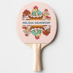 Raquette De Ping Pong Cupcakes style rétro Sweet Dessert Motif