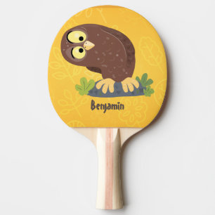 Raquette De Ping Pong Curieux et drôle dessin animé de chouette brune