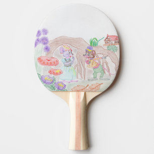 Raquette De Ping Pong Custom Kids Artwork, deux mignonnes souris, fleurs