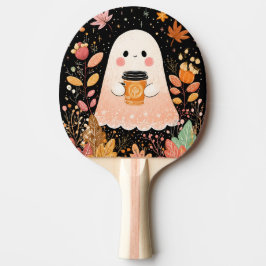 Raquette De Ping Pong Cute Autumn Ghost with Pumpkin Coffee – Cozy Fall 