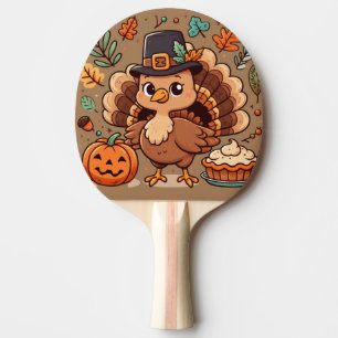 Raquette De Ping Pong Cute caricature Thanksgiving dinde et citrouille