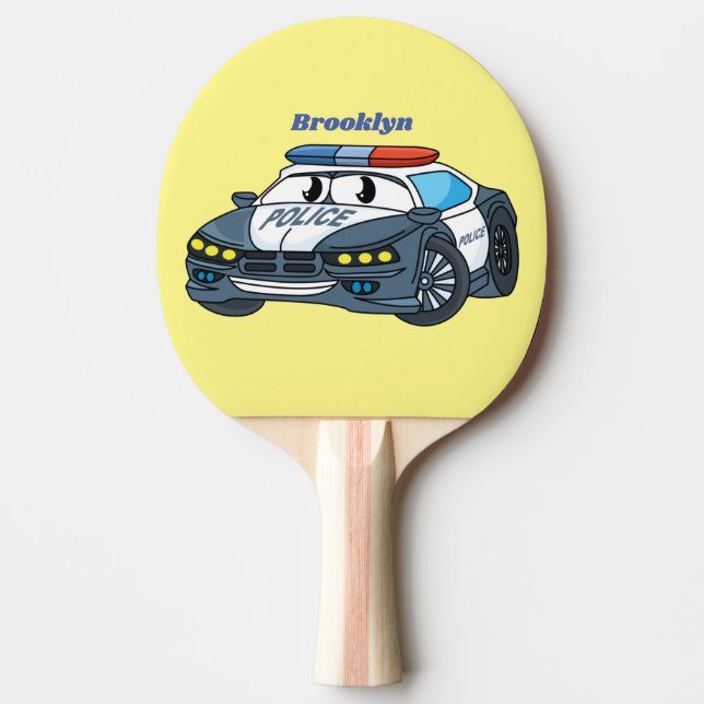 Raquette De Ping Pong Cute happy police car cartoon illustration (Devant)