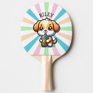 Raquette De Ping Pong Cute Kawaii Chien chiot avec Thé à bulle Personnal