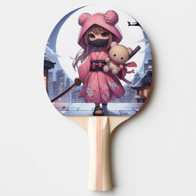 Raquette De Ping Pong Cute ninja guerrière fille & teddy (Devant)