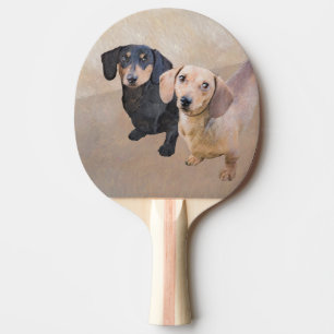 Raquette De Ping Pong Dachshund (Smooth) Peinture - Art Chien original