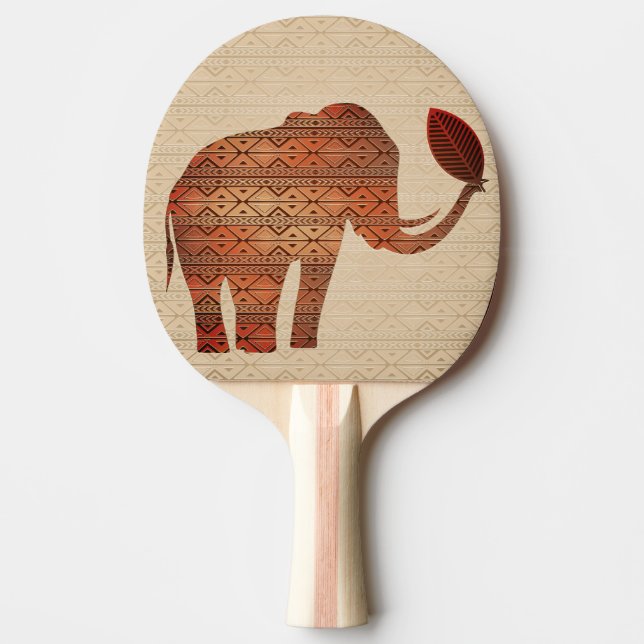 Raquette De Ping Pong Design d'art tribal des éléphants (Devant)