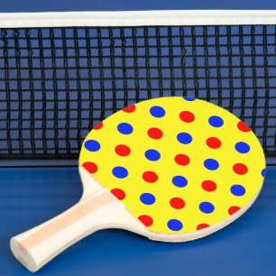 Raquette De Ping Pong Dessin à points jaunes rouges et bleus